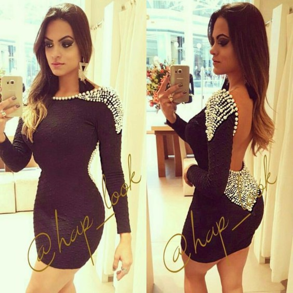Hand Beaded backless long sleeves Bandage dress - Picture 1 of 8